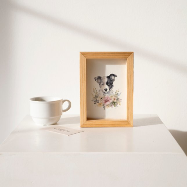 Poster Bordo Collie Puppy Pet Watercolor Flor (Criador carregado)