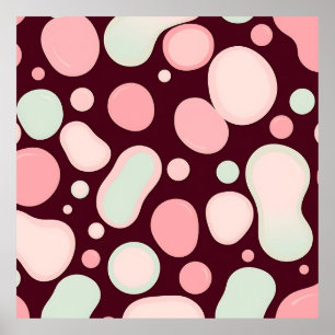 Poster Bordô Rosa Menta Padrão Abstrato de Bolhas Orgânic