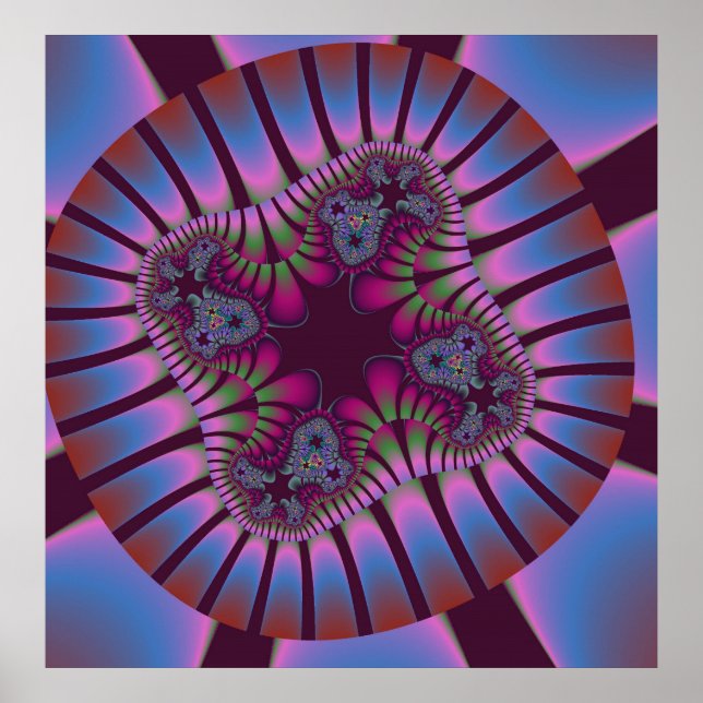 Póster Borgonha Colorida e Fractal Azul Claro (Frente)