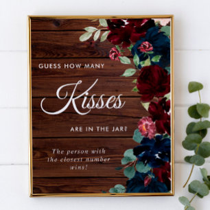 Poster Borgonha e Marinho Madeira Azul Quantos Beijos Ass