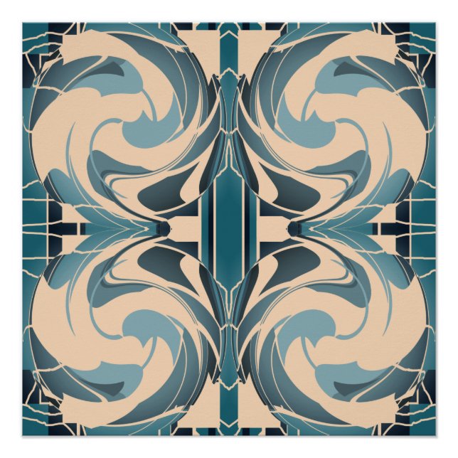 Póster Borige em espiral com Cinza de Seafoam Simétrica (Frente)