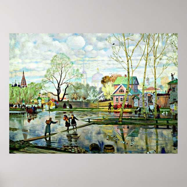 Póster Boris Kustodiev art: Primavera, pintura de Kustodi (Frente)