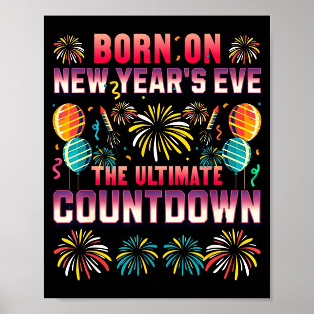 Poster Born On New Year's Eve. Countdown. Birthday  (Frente)