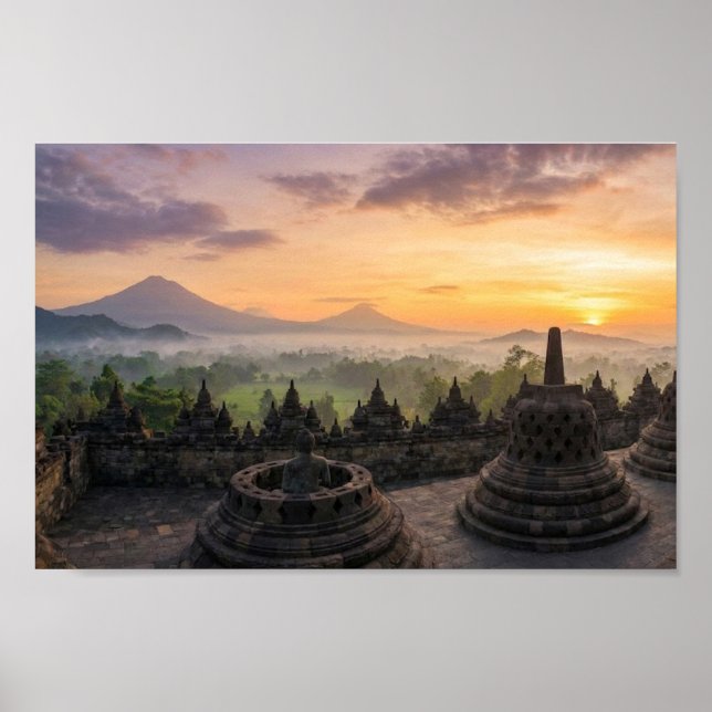 Poster Borobudur Temple Java Indonesia Sunrise Wall Art (Frente)