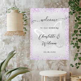 Poster Borracha de lavanda prateada de casamento bem-vind