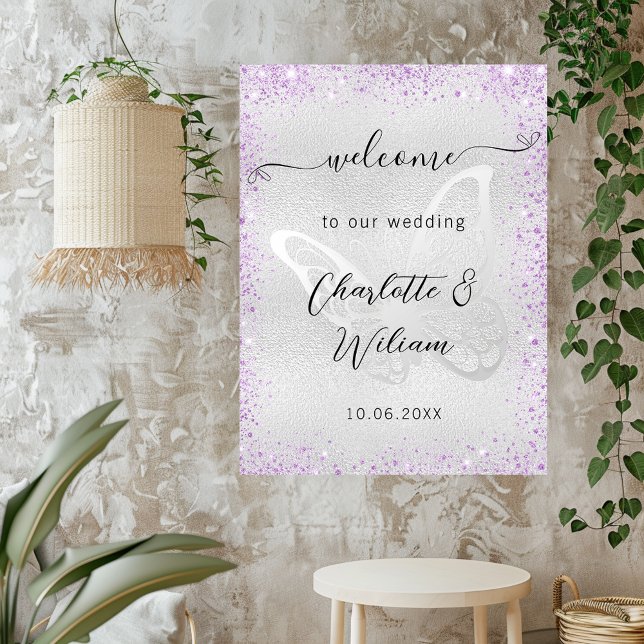 Poster Borracha de lavanda prateada de casamento bem-vind (Criador carregado)