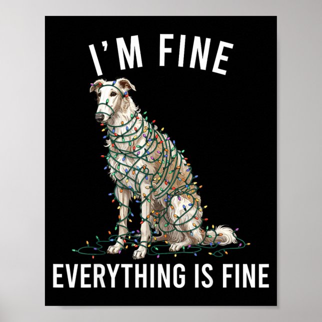 Poster Borzoi Christmas I'm Fine Everything Is Fine  (Frente)