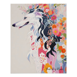 Póster Borzoi Dog and Flowers 005 - Tailor jewel
