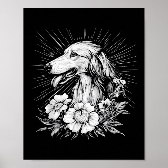 Poster Borzoi Dog Lover Estilo Retro Tatuagem (Frente)