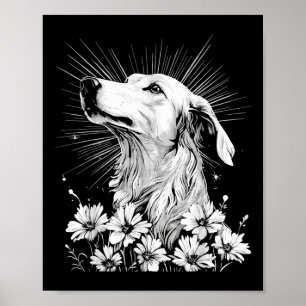 Poster Borzoi Dog Lover Estilo Retroativo Tatuagem _1