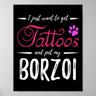 Poster Borzoi Dog Lover Tattoo Engraçado Cachorro Mãe Dom