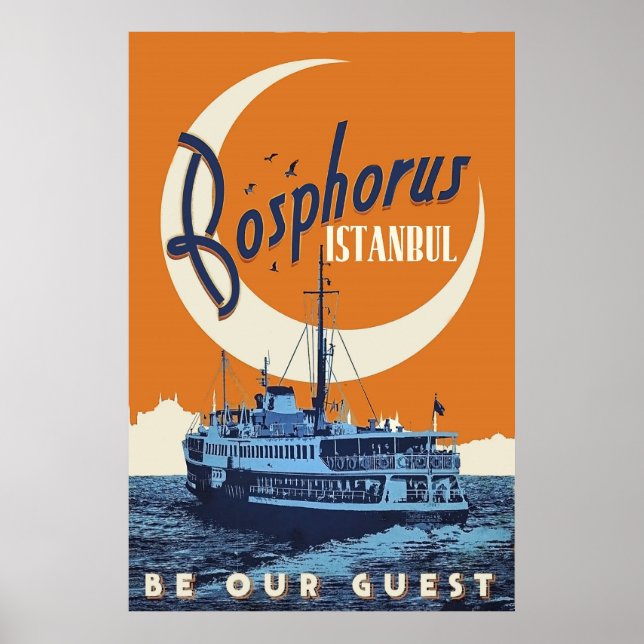 Poster Bósforo, Istambul, Turquia, veleiro, vintage (Frente)