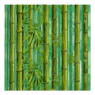 Póster Bosque de Bambu Matizes de Verdes Quentes e Frios