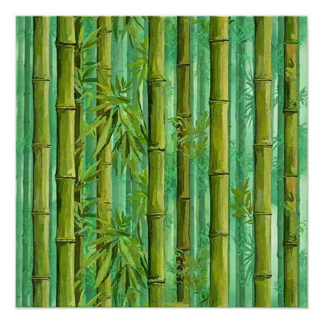 Póster Bosque de Bambu Matizes de Verdes Quentes e Frios (Frente)