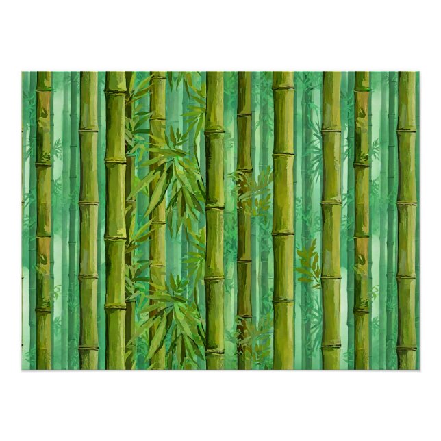 Póster Bosque de Bambu Matizes de Verdes Quentes e Frios (Frente)