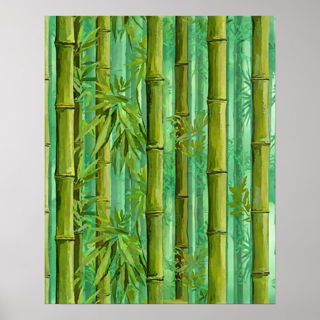 Poster Bosque de Bambu Matizes de Verdes Quentes e Frios (Frente)