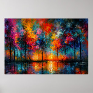 Poster Bosque de Sonho Árvores Coloridas ao Crepúsculo