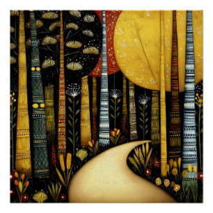 PÓSTER BOSQUE DO CAMINHO DORADO FLORESTA CAPRICHOSA ARTE