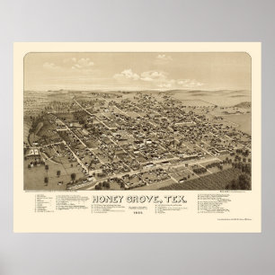 Póster Bosque do mel, mapa panorâmico de TX - 1886
