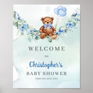 Poster Bosta de pelúcia azul empoeirado eucalipto floral