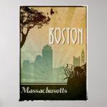 Poster Boston Art Deco Design City trabalho de arte<br><div class="desc">Um poster de viagens retrô perfeito para qualquer um apaixonado por Boston Massachusetts</div>