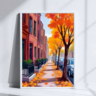 Poster Boston Autumn Foliage Watercolor