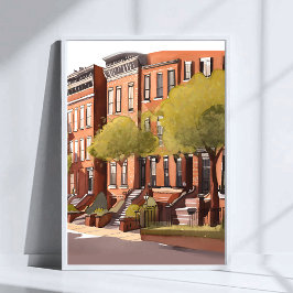 Poster Boston Brownstones | Beacon Street Arte em Aquarel