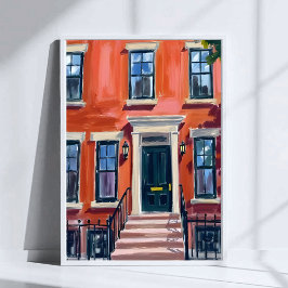 Poster Boston Brownstones Massachusetts Watercolor Art