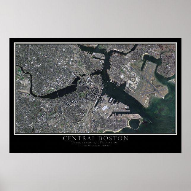Póster Boston Central Massachusetts Do Satélite Espacial (Frente)