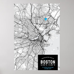 Poster Boston City Map Com Sua Localização