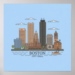 Poster Boston City Skyline, linha do horizonte de boston