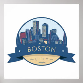 Poster Boston City Skyline, linha do horizonte de boston