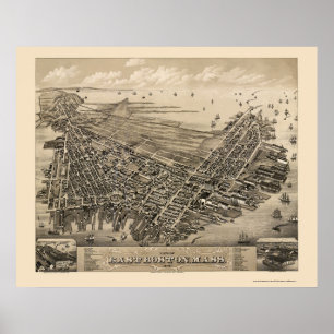 Póster Boston do leste, mapa panorâmico das MÃES - 1879