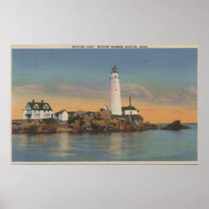 Póster Boston, farol de MABoston no porto 2 de Boston