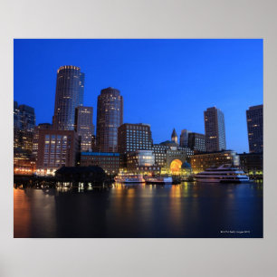Poster Boston Harbor e Skyline. Boston é um dos 8