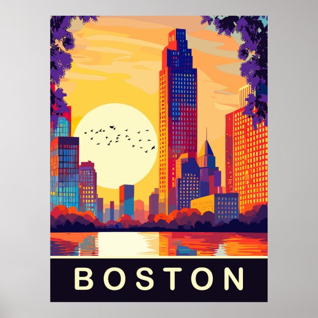 Poster Boston, MÃE, Skyline no Sunset, Viagem (Frente)