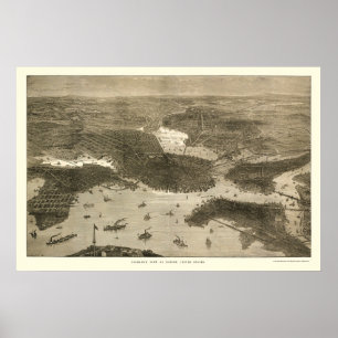 Póster Boston, mapa panorâmico das MÃES - 1870s