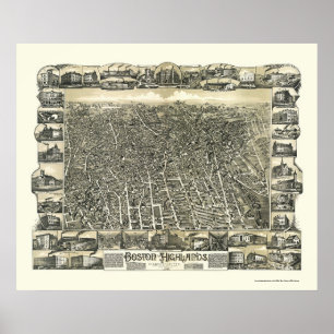 Póster Boston, mapa panorâmico das MÃES - 1888