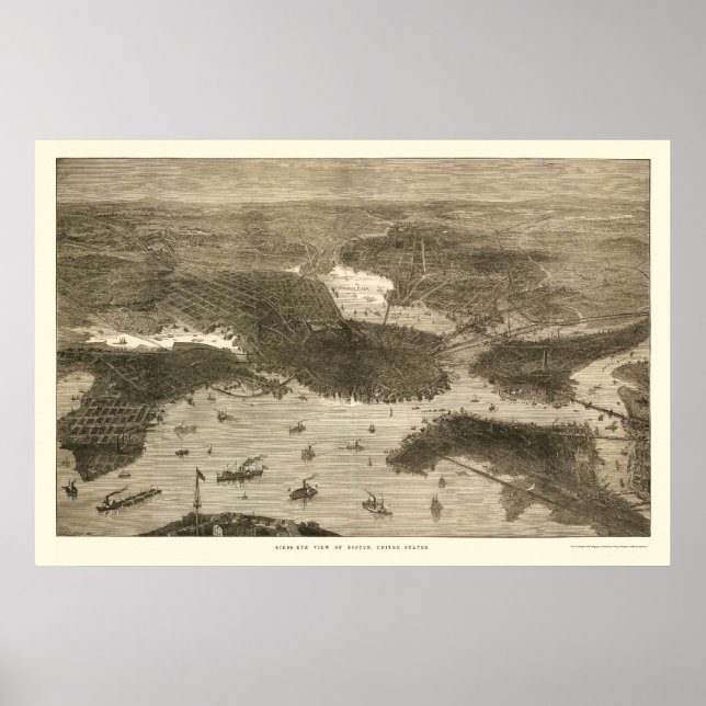 Póster Boston, Mapa Panorâmico do MÃE - 1870 (Frente)