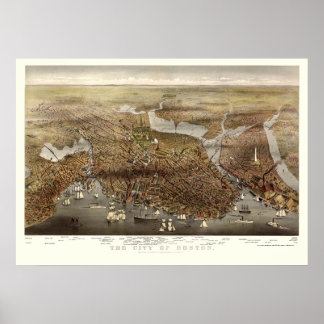 Póster Boston, Mapa Panorâmico MÃE - 1873