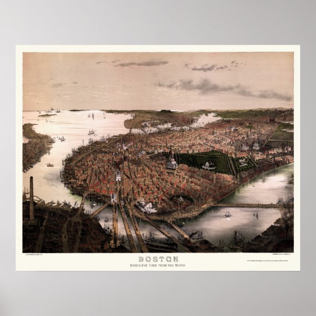 Póster Boston, Mapa Panorâmico MÃE - 1877 (Frente)