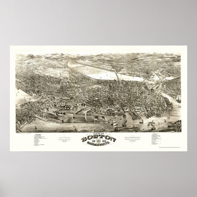 Póster Boston, Mapa Panorâmico MÃE - 1880 (Frente)