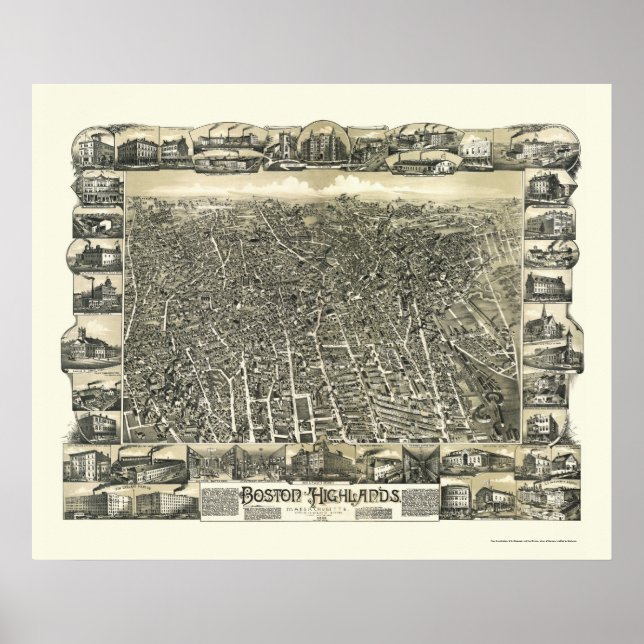 Póster Boston, Mapa Panorâmico MÃE - 1888 (Frente)