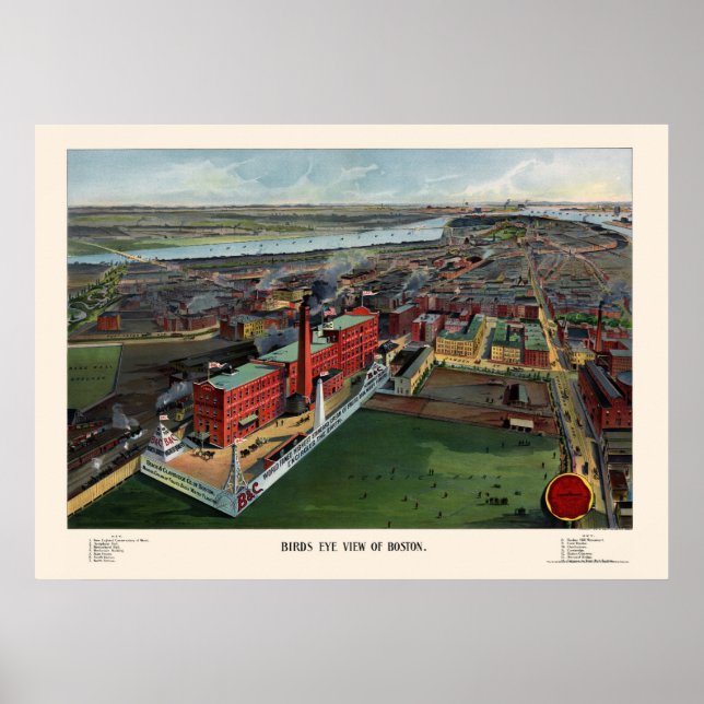 Poster Boston, Mapa Panorâmico MÃE - 1902 (Frente)
