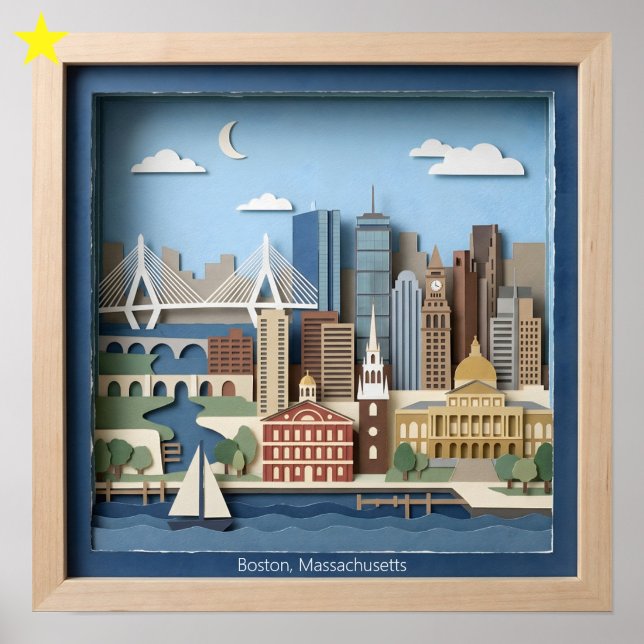 Poster Boston Massachusetts America Layered Paper Art (Criador carregado)
