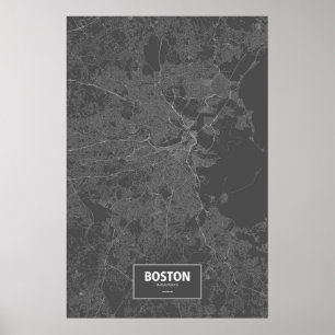 Póster Boston, Massachusetts (branco no preto)