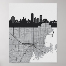 Poster Boston Massachusetts City Skyline com Mapa