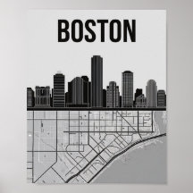Boston Massachusetts City Skyline com Mapa