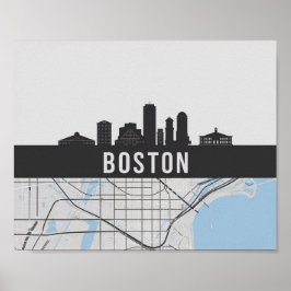 Poster Boston Massachusetts City Skyline com Mapa