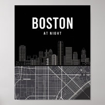 Boston Massachusetts City Skyline com Mapa